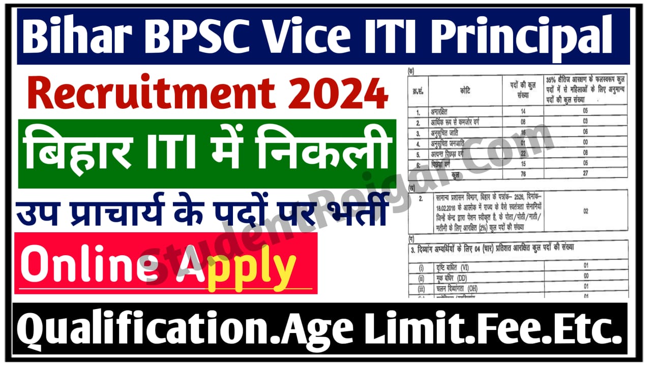 Bihar BPSC Vice Principal In ITI Vacancy 2024