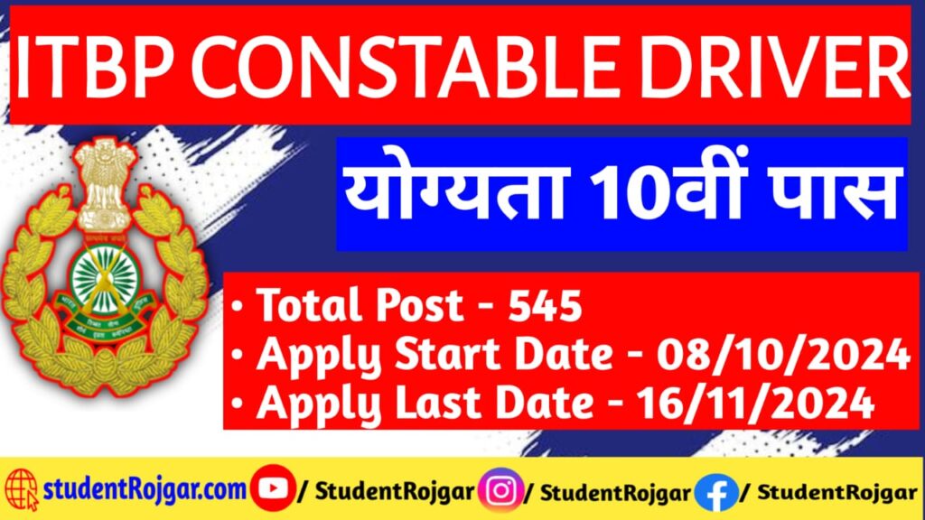 ITBP Constable Driver Vacancy 2024