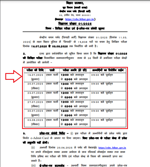 Bihar Police Constable Admit Card 2025