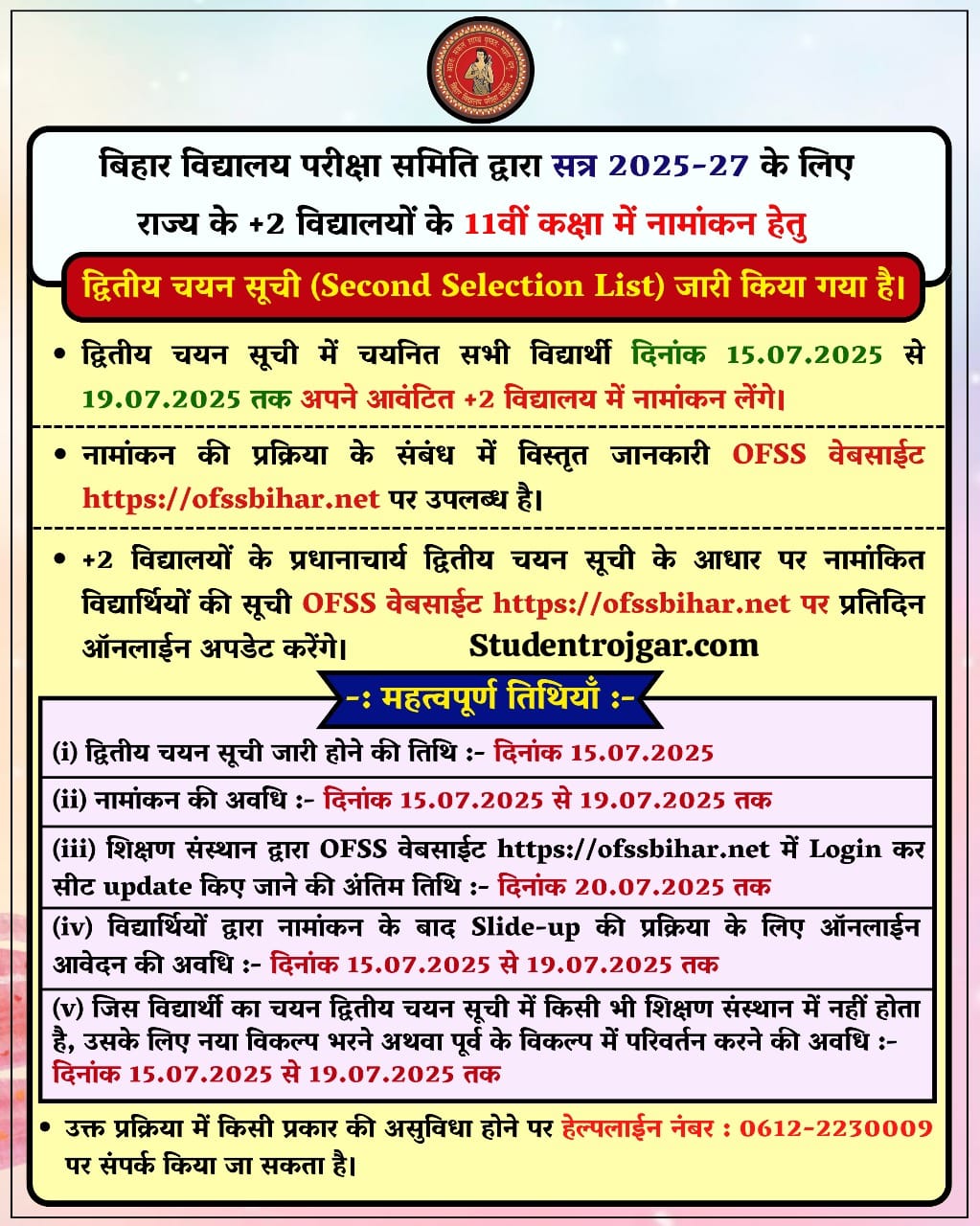 Bihar Board Inter Admission Merit List 2025