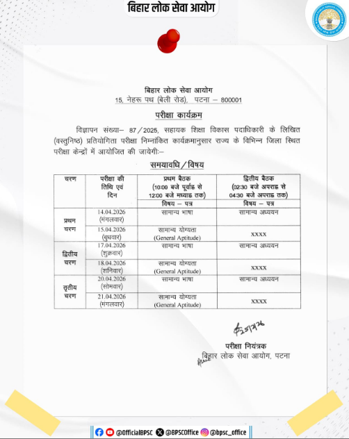 Bihar BPSC AEDO Admit Card 2026