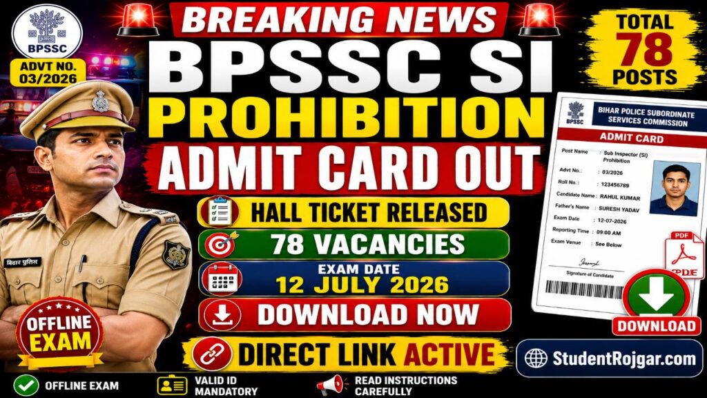 BPSSC SI Prohibition Admit Card 2026