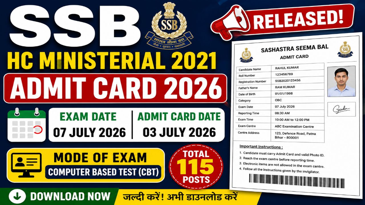 SSB HC Ministerial 2021 Admit Card 2026