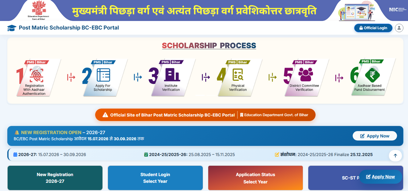 Bihar Post Matric Scholarship 2026